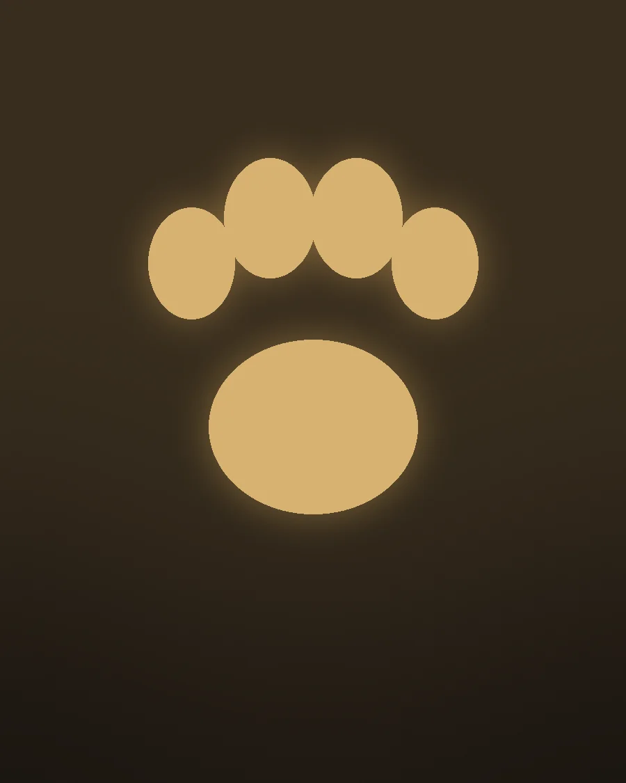 Símbolo de uma pata em ouro sobre tela de ateliê iluminada
