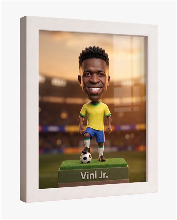 Quadro emoldurado do boneco da Seleção na parede