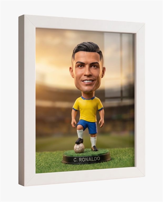 Quadro emoldurado do boneco da Seleção na parede