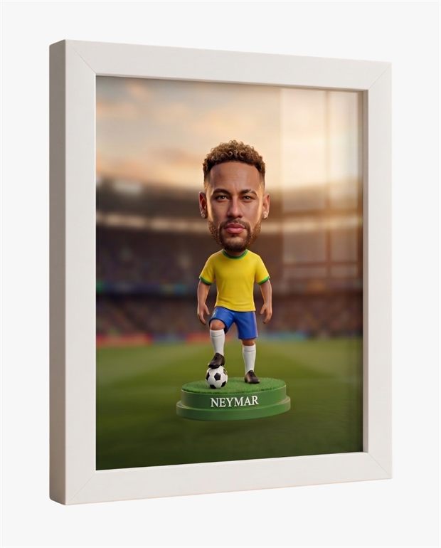 Quadro emoldurado do boneco da Seleção na parede