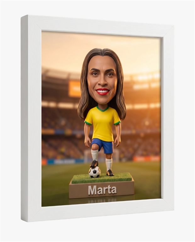 Quadro emoldurado do boneco da Seleção na parede
